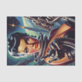 Retro Sci-Fi Vrouw Schilderen Tissuepapier (Voorkant)