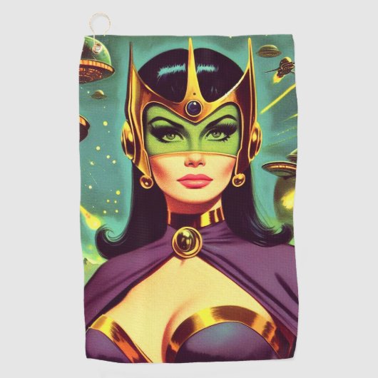Retro Sci-Fi Woman Golfhanddoek (Voorkant)