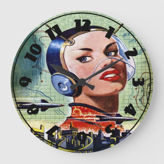 Retro Science Fiction Clock Grote Klok (Voorkant)