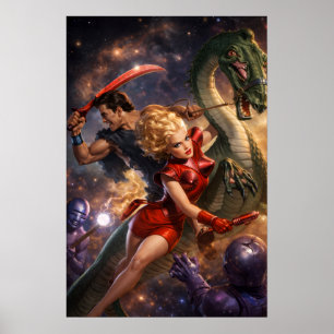 Retro Science-Fiction Fantasie Ruimte Kunst Poster