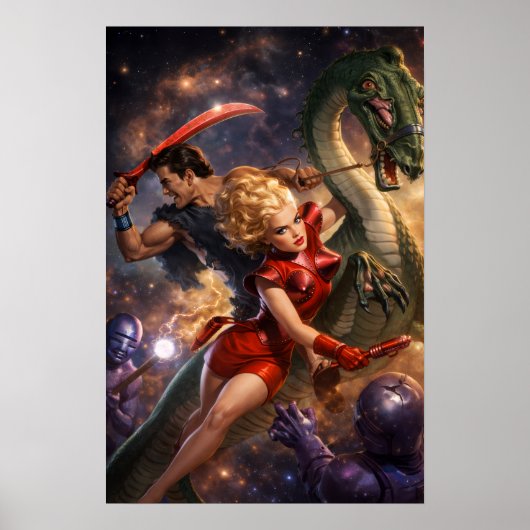 Retro Science-Fiction Fantasie Ruimte Kunst Poster (Voorkant)