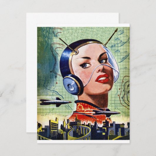 Retro Science Fiction Invitations Kaart (Voorkant / Achterkant)