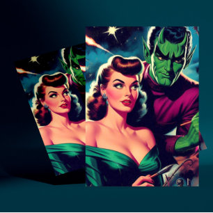Retro Science Fiction Pin-up Briefkaart