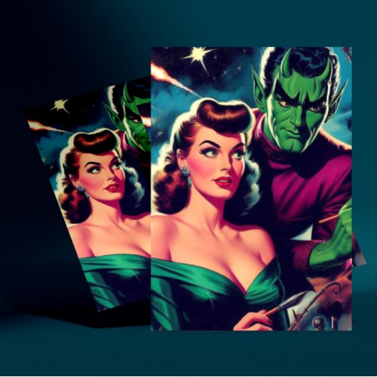 Retro Science Fiction Pin-up Briefkaart