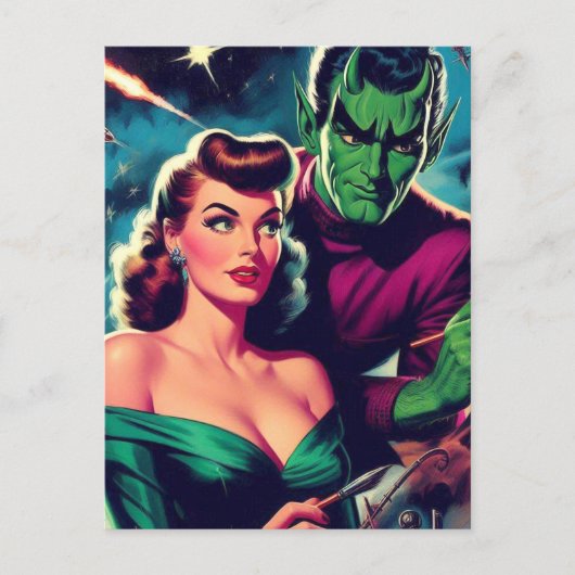 Retro Science Fiction Pin-up Briefkaart (Voorkant)