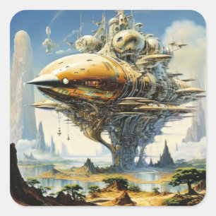 Retro Science Fiction Scene Vierkante Sticker