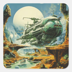 Retro Science Fiction Scene Vierkante Sticker