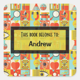 Retro Science Lab Gepersonaliseerde naamlabel voor Vierkante Sticker