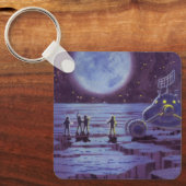 Retro sciencefiction aarde rover buitenaardse weze sleutelhanger (Voorkant)