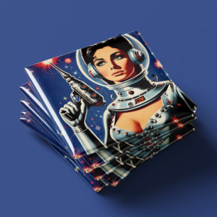 Retro sciencefiction-ruimtevaartmeisje magneet