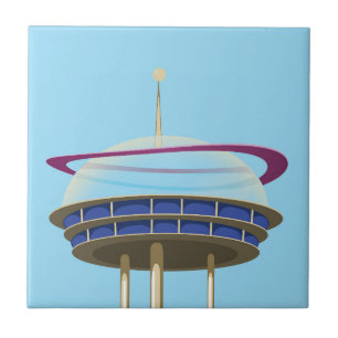 Retro sciencefiction-wolkenkrabber tegeltje