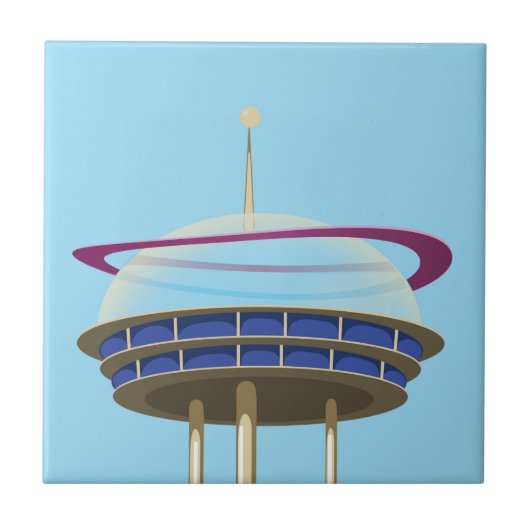 Retro sciencefiction-wolkenkrabber tegeltje (Voorkant)