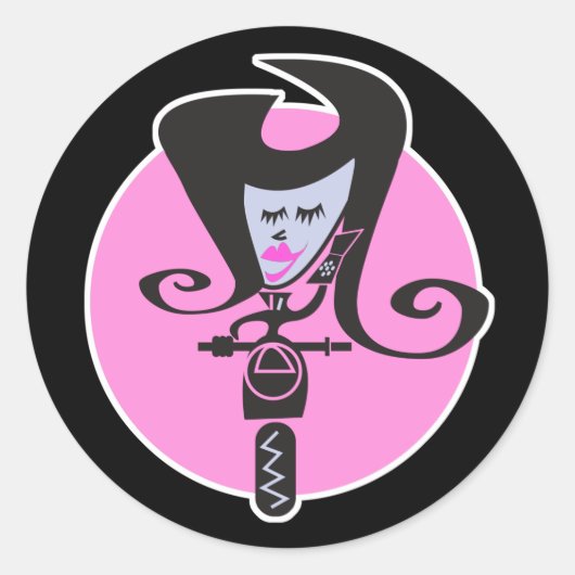 retro scooter biker chic ronde sticker (Voorkant)