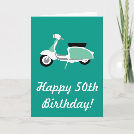Retro Scooter Happy 50th Birthday Card Kaart (Voorkant)