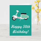 Retro Scooter Happy 50th Birthday Card Kaart (Gele Bloem)