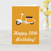 Retro Scooter Happy 50th Birthday Card Kaart (Gele Bloem)