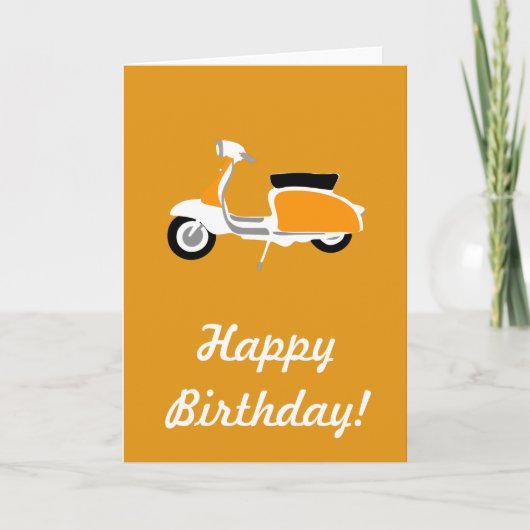 Retro Scooter Happy Birthday Kaart Sinaasappel (Voorkant)