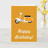 Retro Scooter Happy Birthday Kaart Sinaasappel (Gele Bloem)