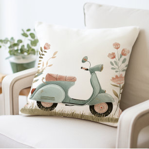 Retro scooter kussen,  bloemencooter kussen