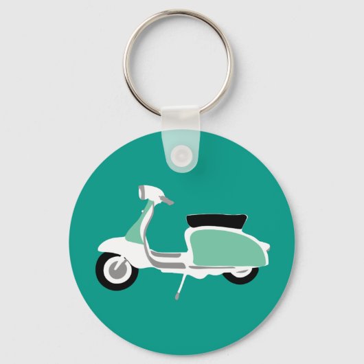 Retro Scooter Round Blauwgroen Key Ring Sleutelhanger (Voorkant)