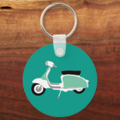 Retro Scooter Round Blauwgroen Key Ring Sleutelhanger (Voorkant)
