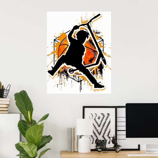 Retro Scooter - Stuntscooter - Kick Stunt Scooter Poster (Thuiskantoor)