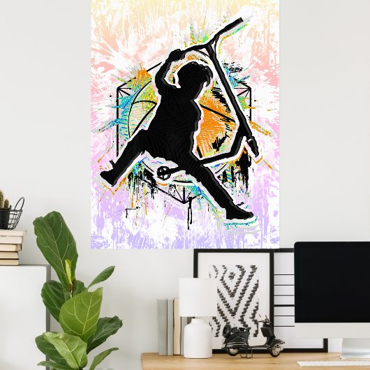 Retro Scooter - Stuntscooter - Kick Stunt Scooter Poster (Thuiskantoor)