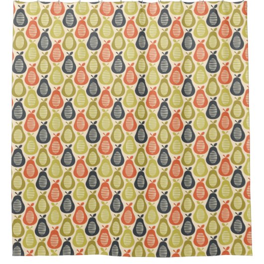 Retro Scribble Pears Patroon Douchegordijn (Voorkant)