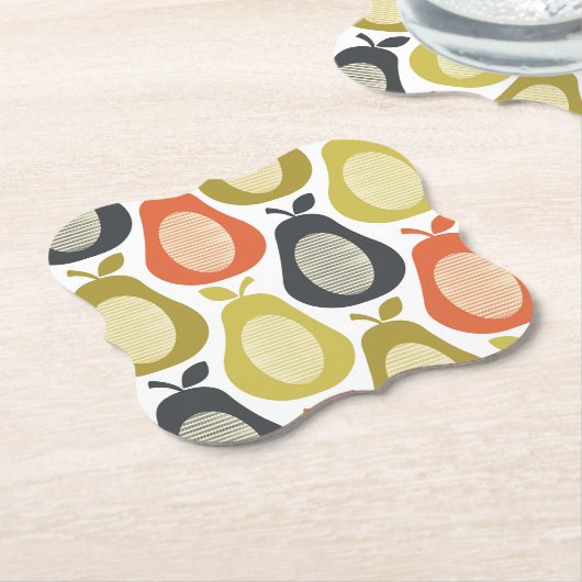 Retro Scribble Pears Patroon Kartonnen Onderzetters (Gekanteld)
