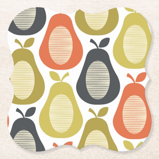 Retro Scribble Pears Patroon Kartonnen Onderzetters (Voorkant)