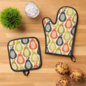 Retro Scribble Pears Patroon Ovenwant & Pannenlap Set (Top down)