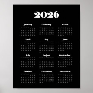 retro script 2025 Black Calendar Poster