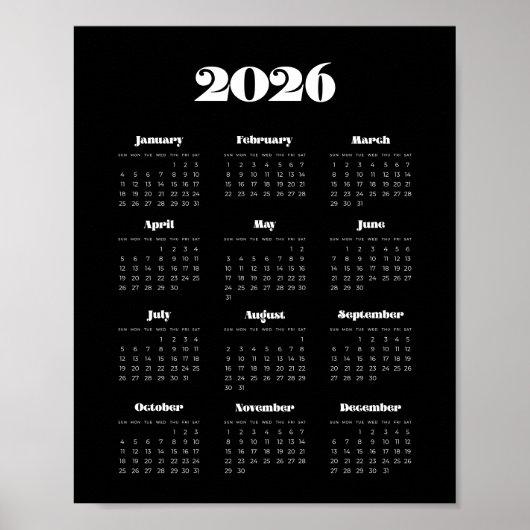  retro script 2025 Black Calendar Poster (Voorkant)