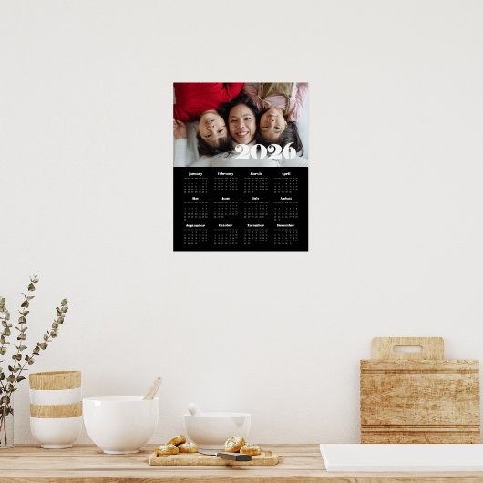 retro script 2025 Zwarte fotokalender Poster (Keuken)