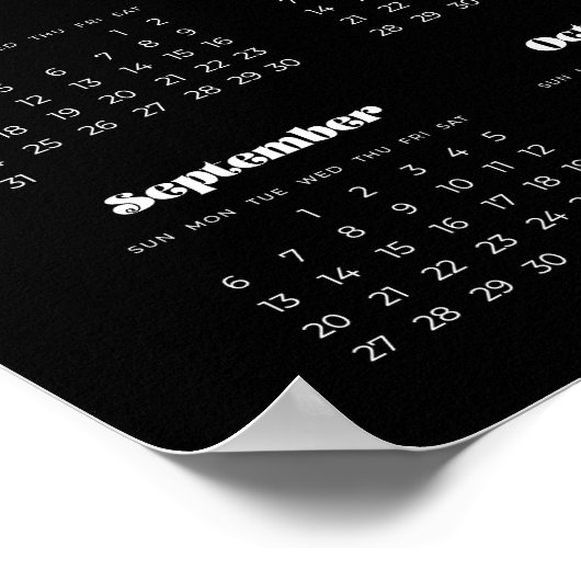 retro script 2025 Zwarte fotokalender Poster (Hoek)