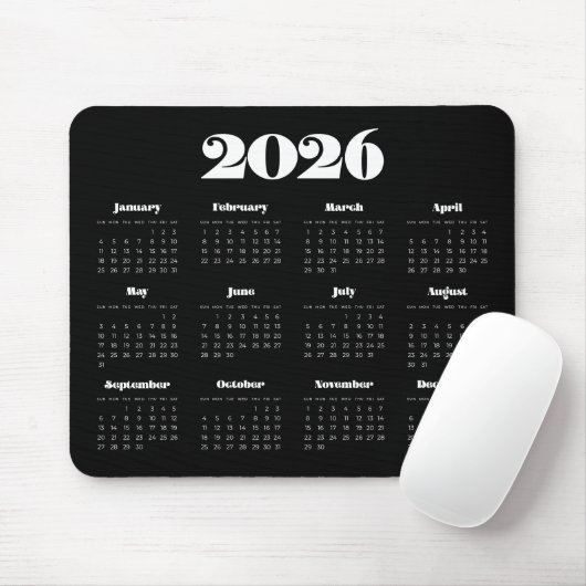  retro script 2025 Zwarte kalender Muismat (Met muis)