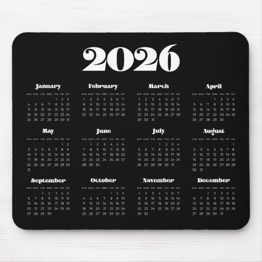  retro script 2025 Zwarte kalender Muismat (Voorkant)