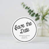 Retro Script Aangepaste Fotocirkel Ronde Bruiloft Save The Date (Staand voorkant)