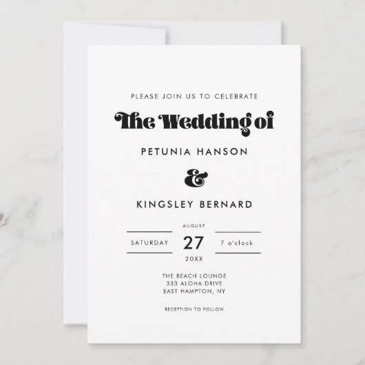 Retro Script Alles in één bruiloft Kaart (Voorkant)