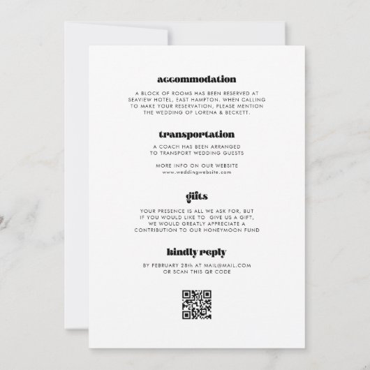 Retro Script Alles in één bruiloft Kaart (Achterkant)