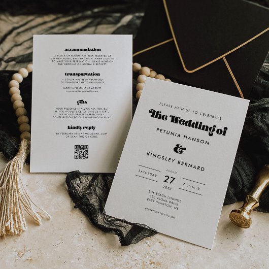 Retro Script Alles in één bruiloft Kaart