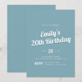 retro-script | Any Age Blue verjaardagsfeestje Kaart (Voorkant / Achterkant)