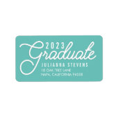 Retro Script Aqua Afstuderen Return Address Etiket (Voorkant)