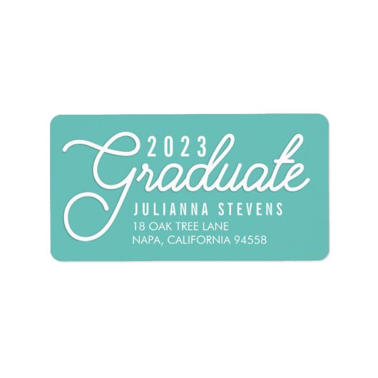 Retro Script Aqua Afstuderen Return Address Etiket (Voorkant)
