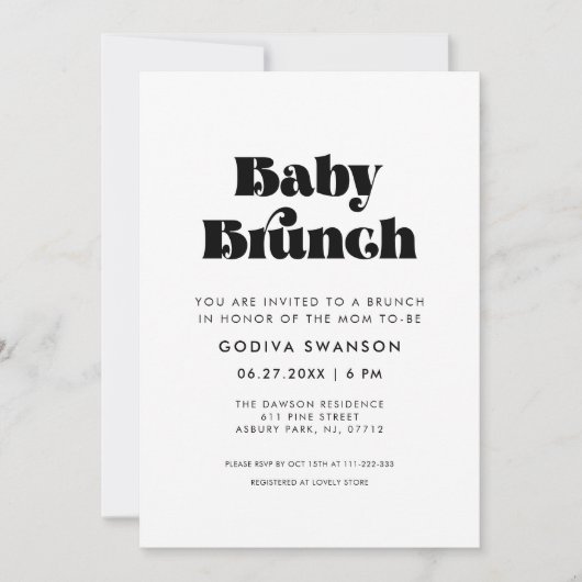 Retro Script Baby Brunch Kaart (Voorkant)