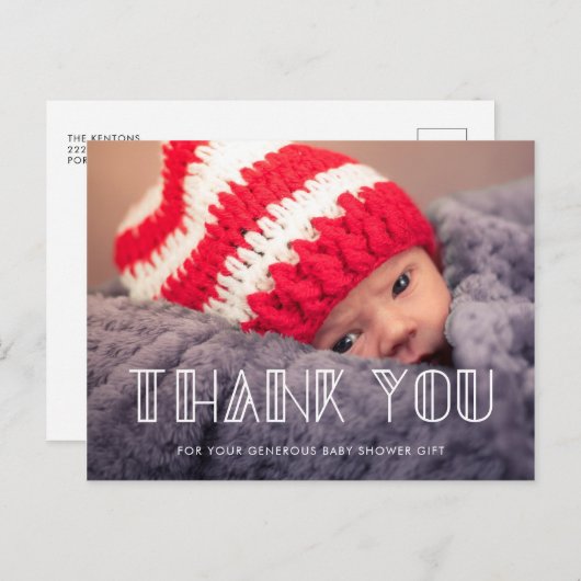 Retro  script Baby shower dank u Briefkaart (Voorkant / Achterkant)