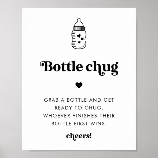 Retro Script Baby shower Fles Chug Game Sign Poster (Voorkant)