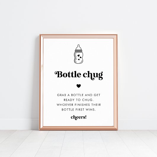 Retro Script Baby shower Fles Chug Game Sign Poster