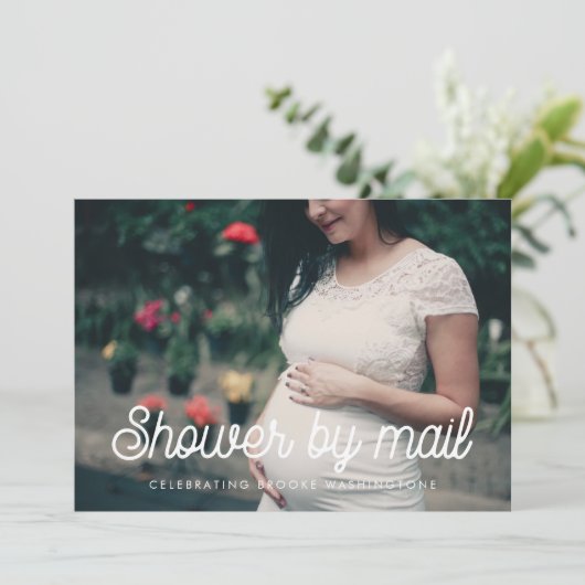 Retro  script Baby shower per e-mail foto Kaart (Staand voorkant)