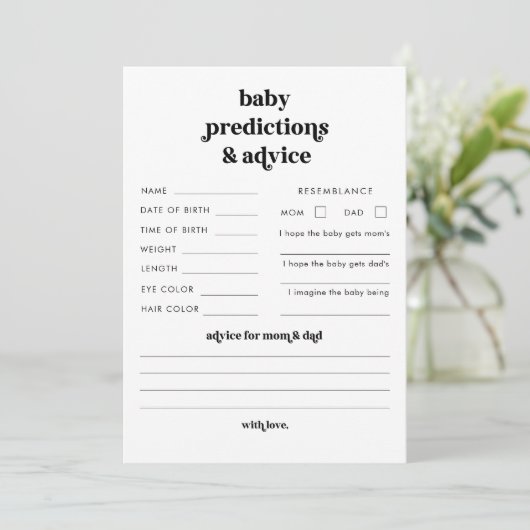 Retro Script Baby shower Voorspellingen & Advies K (Staand voorkant)